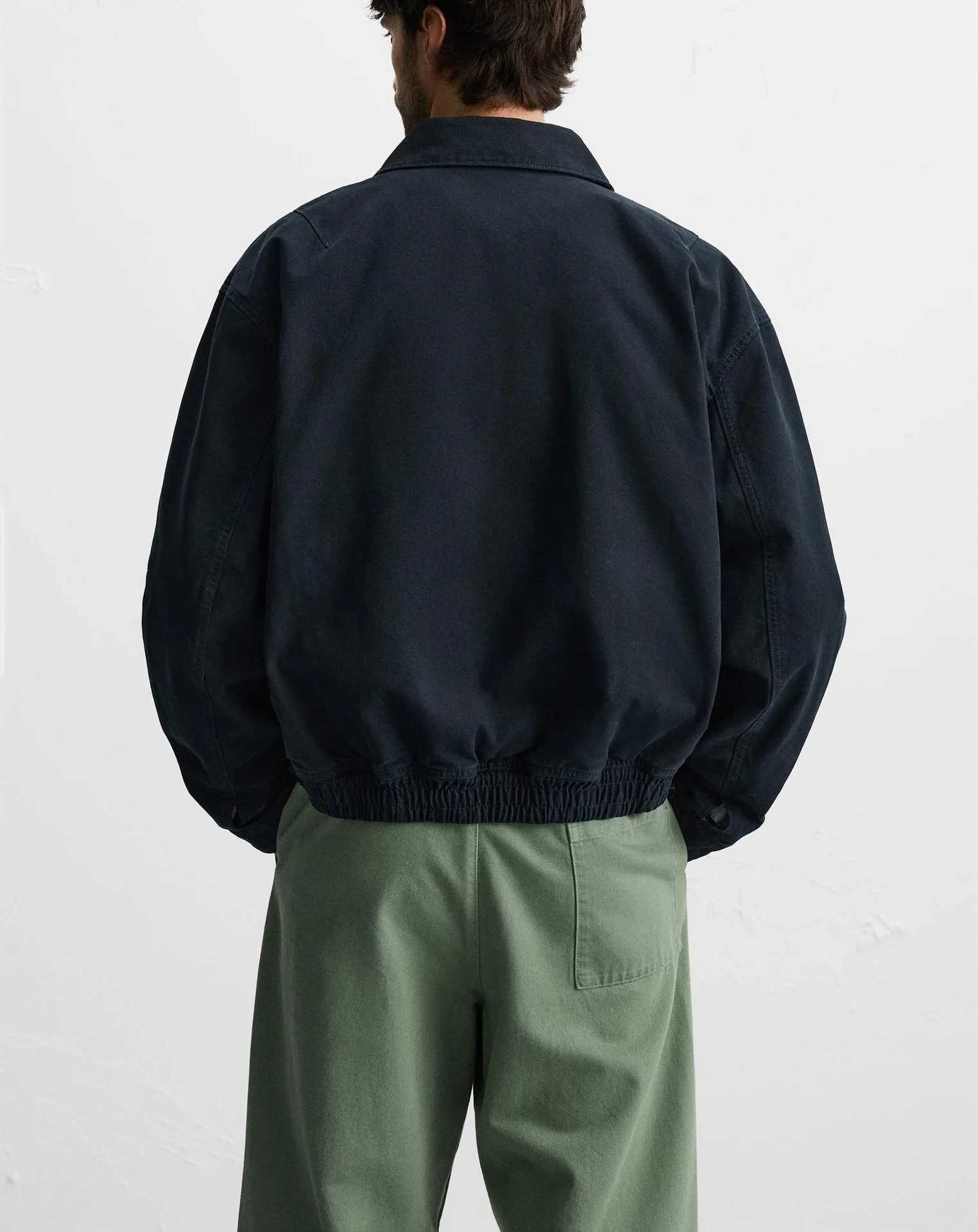 Mens Cotton Canvas Textured Lapel Long Sleeve Jacket Men W250524