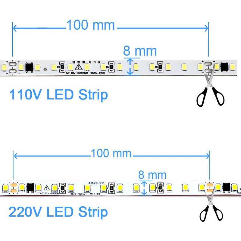 110V 220V LED Strip 2835 120LEDs/m Home Lamp Strip Red Ice Blue Green Yellow Pink 120V 230V Flexible Cuttable 20M Soft Light Bar W250524