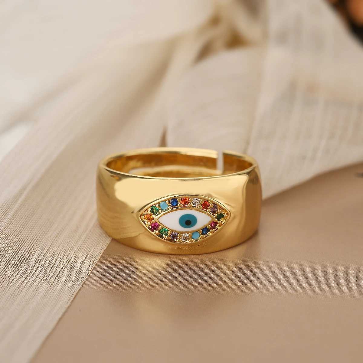 Exquisite Bohemian Adjustable Rings For Women Vintage Turkish Evil Eye Finger Band with CZ Stone Lucky Jewelry W250524