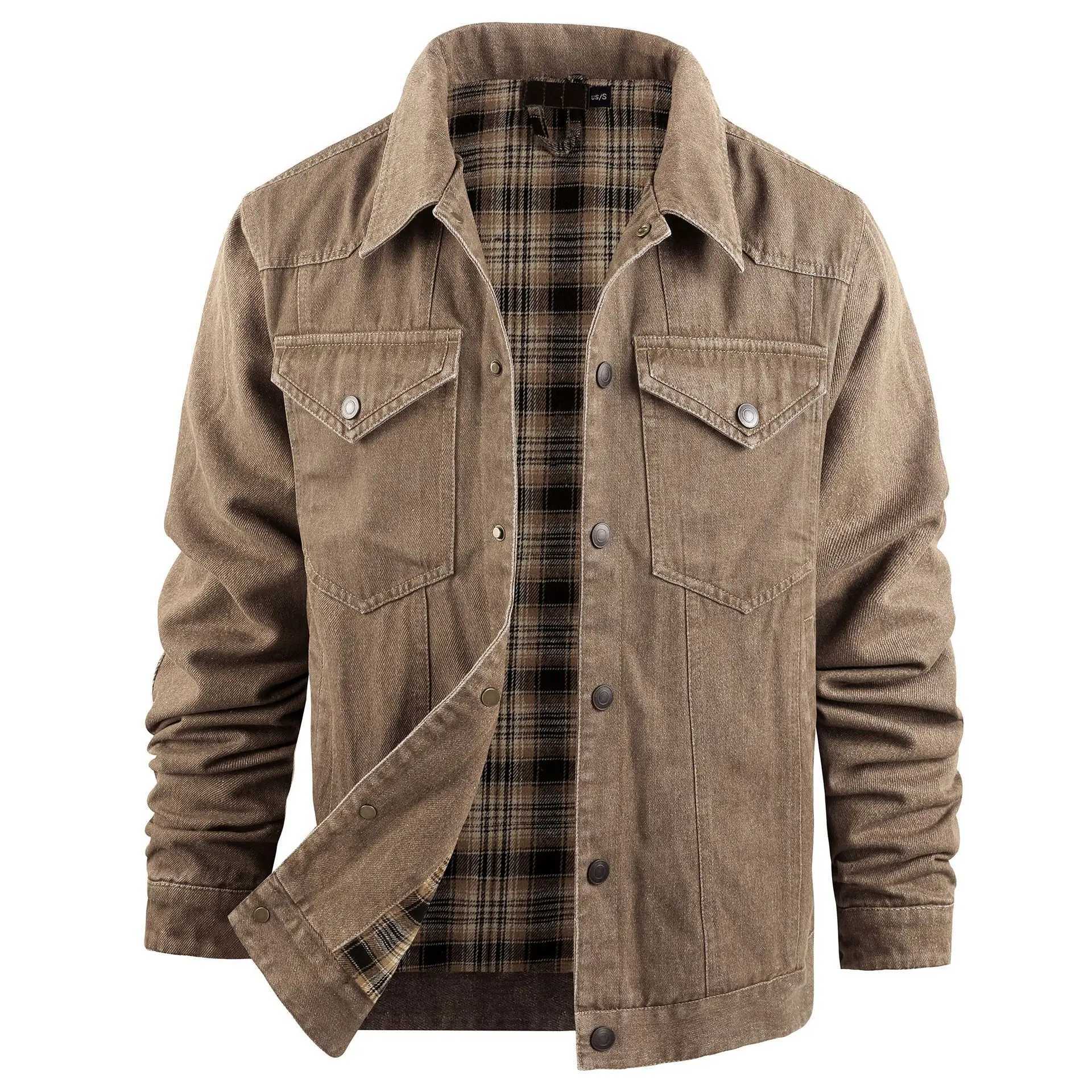 Plus Western Plaid Flannel Casual Jacket Truck Driver Denim Jacket for Men W250524