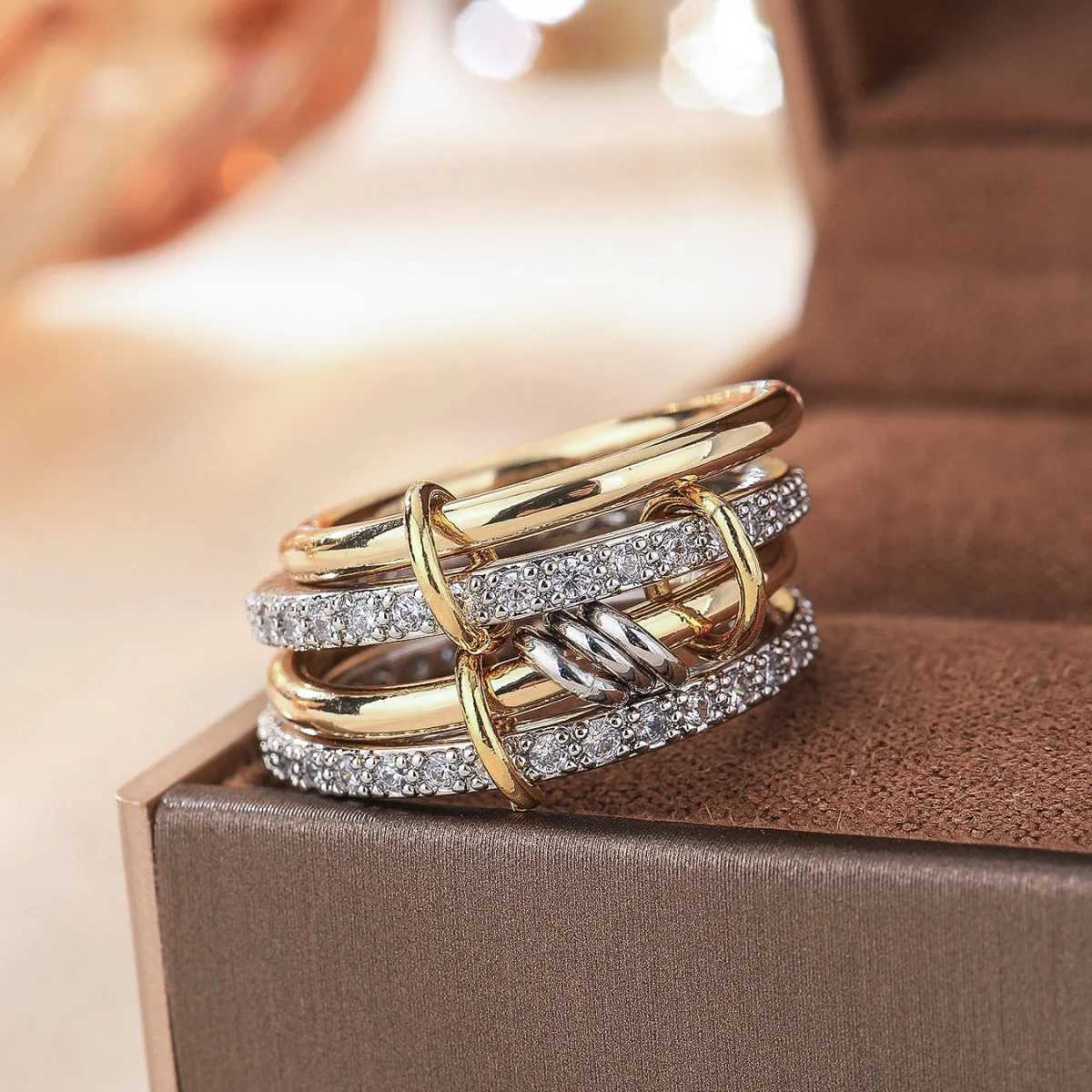 A Niche Two-Color Four-Ring Copper Jewelry Ring Hypoallergenic Ins Style Stacking Artifact Suitable For Young Women W250524