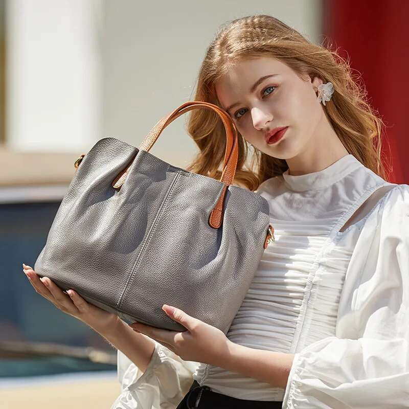 Women's Genuine Leather Large Capacity Brand Shoulder Top Layer Cowhide Fashionable Tote Bag Luxurious Women Handbag
