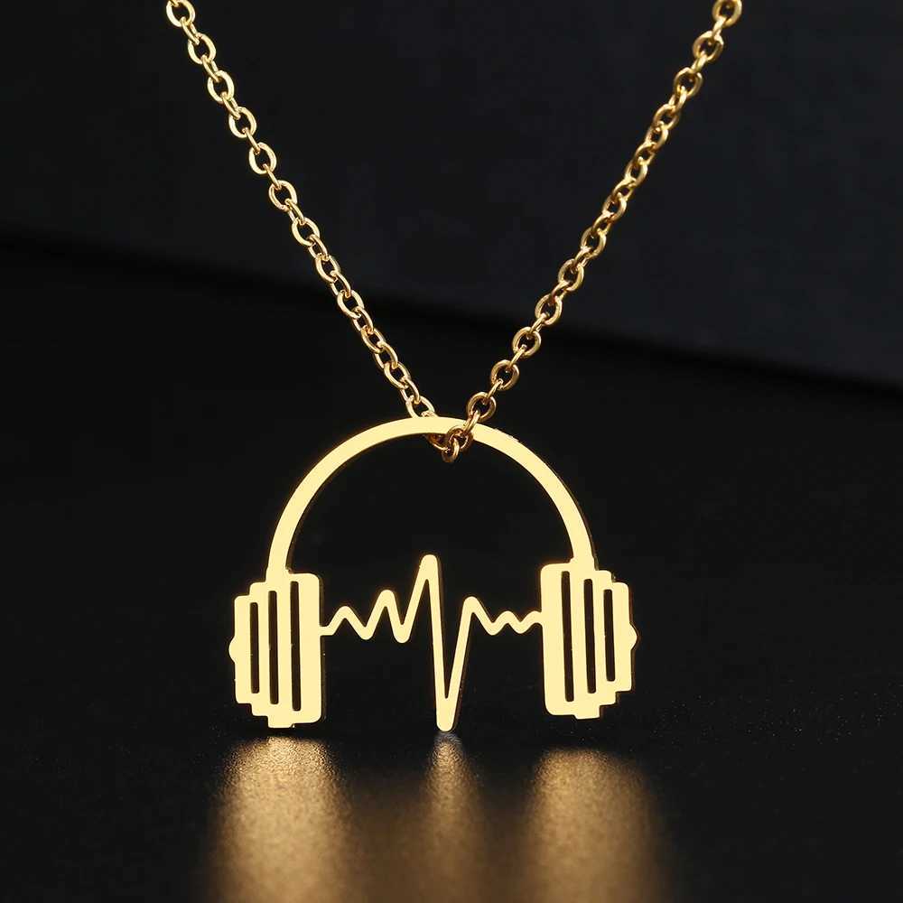 Stainl Steel Necklaces Headphone She Music Hip Hop Pendant Chain Collar Fashion Necklace For Women Men Jewelry Party Gifts XJ250524