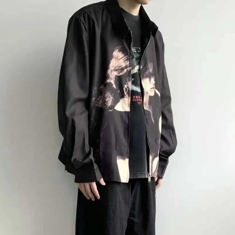 HKSH Spring Summer New Thin High Street Jackets European American Vintage Fashion Loose Retro Trend Portrait Printed Chic HK032 W250524