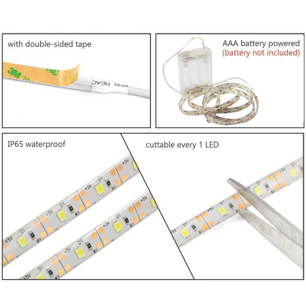 DC 5V USB LED Strip Light 2835 SMD Flexible LED Ribbon Tape 60Leds Battery Powered TV Backlight Ceiling Cabinet Light Night Lamp W250524