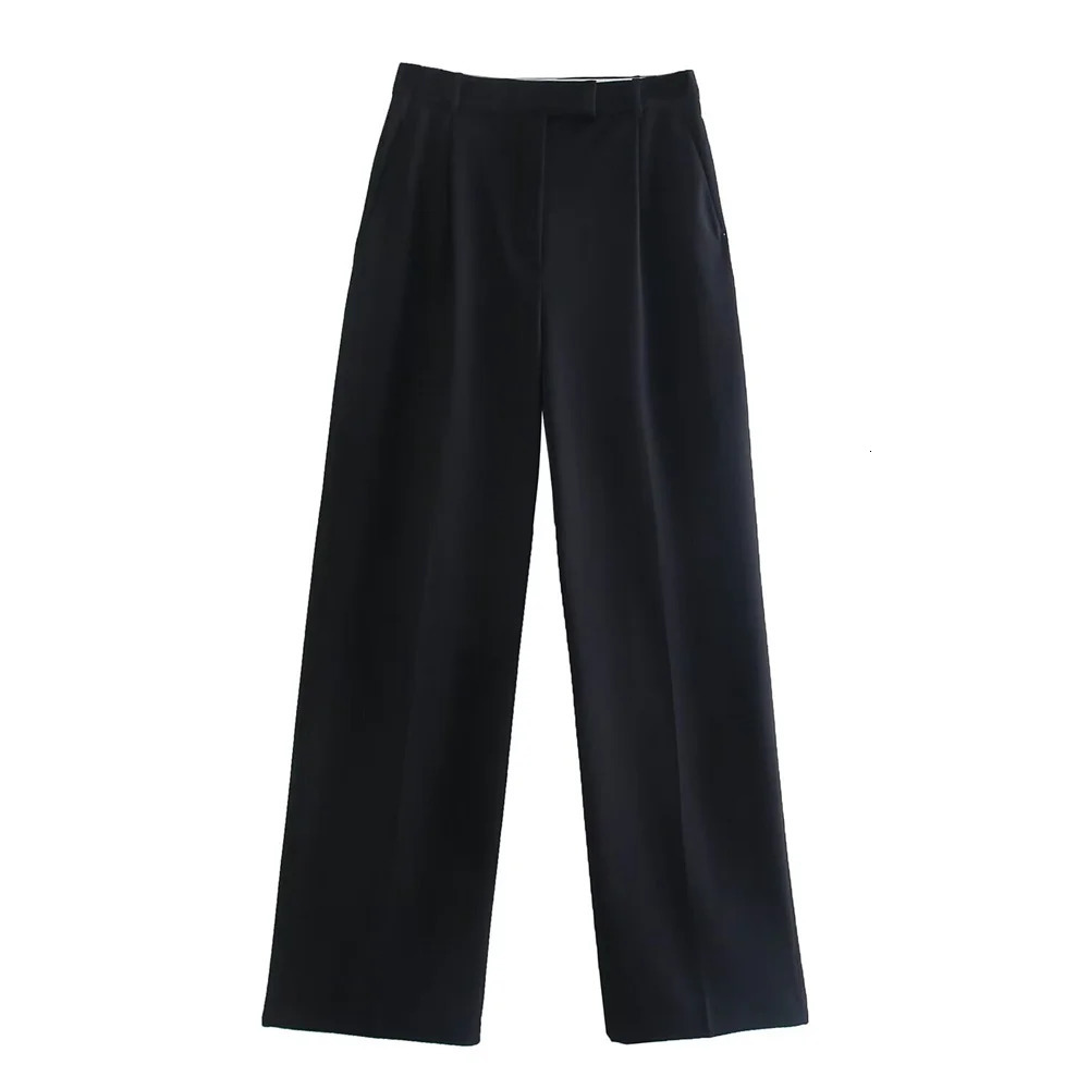 PB ZA 2024 Womens Straight Loose Pants for Professional Small Pleated High Waist Wide Leg 250521