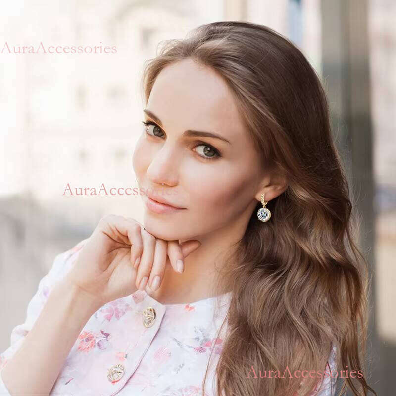 GRA Certification Pass Dia test 8mm 2CT Moissanite Sterling Sier halo Women's Classic Hoop Earrings