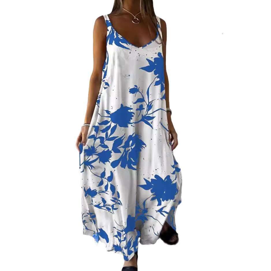 Maxi Dress Summer Women S New Holiday Long With Printed Strap And Bareback V Neck Dress Floral Dress