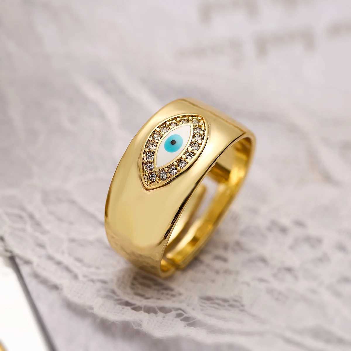 Exquisite Bohemian Adjustable Rings For Women Vintage Turkish Evil Eye Finger Band with CZ Stone Lucky Jewelry W250524