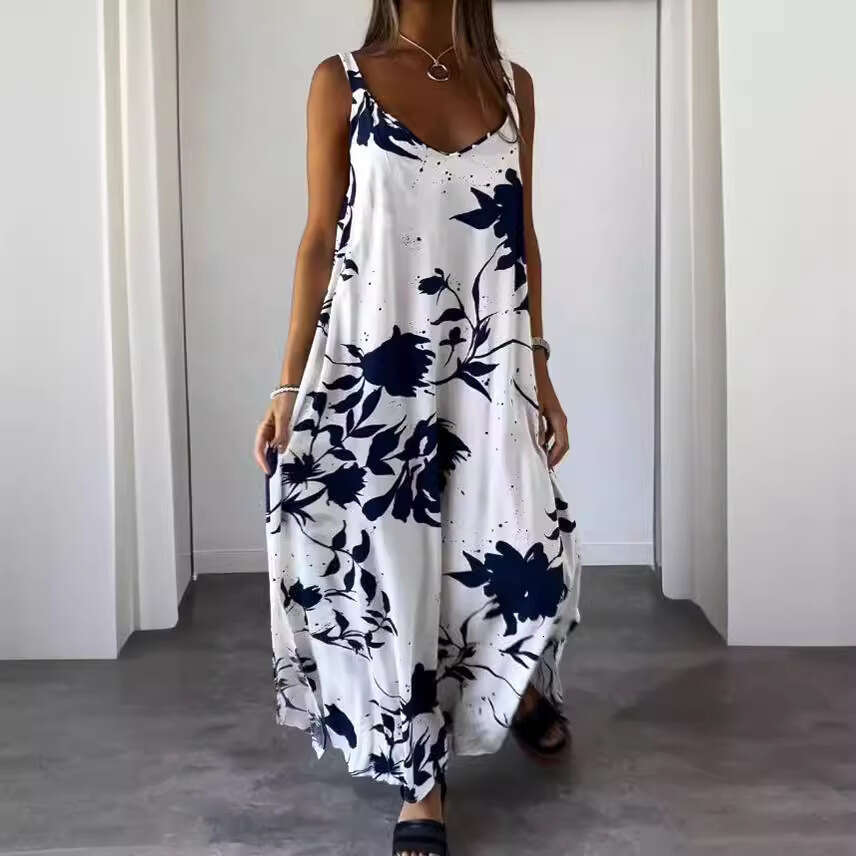 Maxi Dress Summer Women S New Holiday Long With Printed Strap And Bareback V Neck Dress Floral Dress