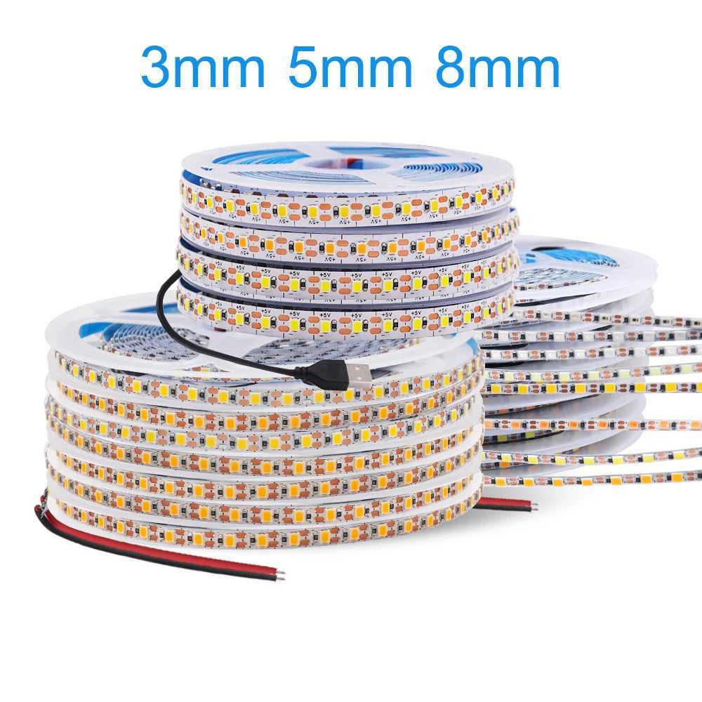 3MM 5MM 8MM Width DC 5V LED Strip 2835 120LEDs/m 1 LED Per Cut Flexible Tape IP20 No Waterproof Warm Natural Cool White 1M 2M 5M W250524
