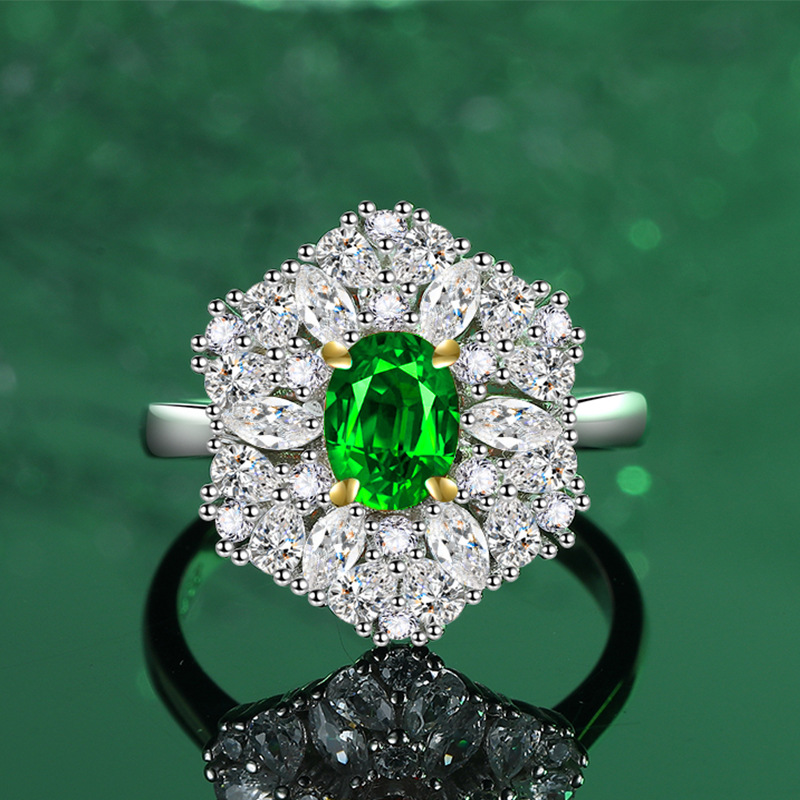 Luxury S925 Sterling Silver Ice Flower Cut Ring with Padma Red, Pink and Green Diamonds for Women, Perfect for Engagement and Wedding