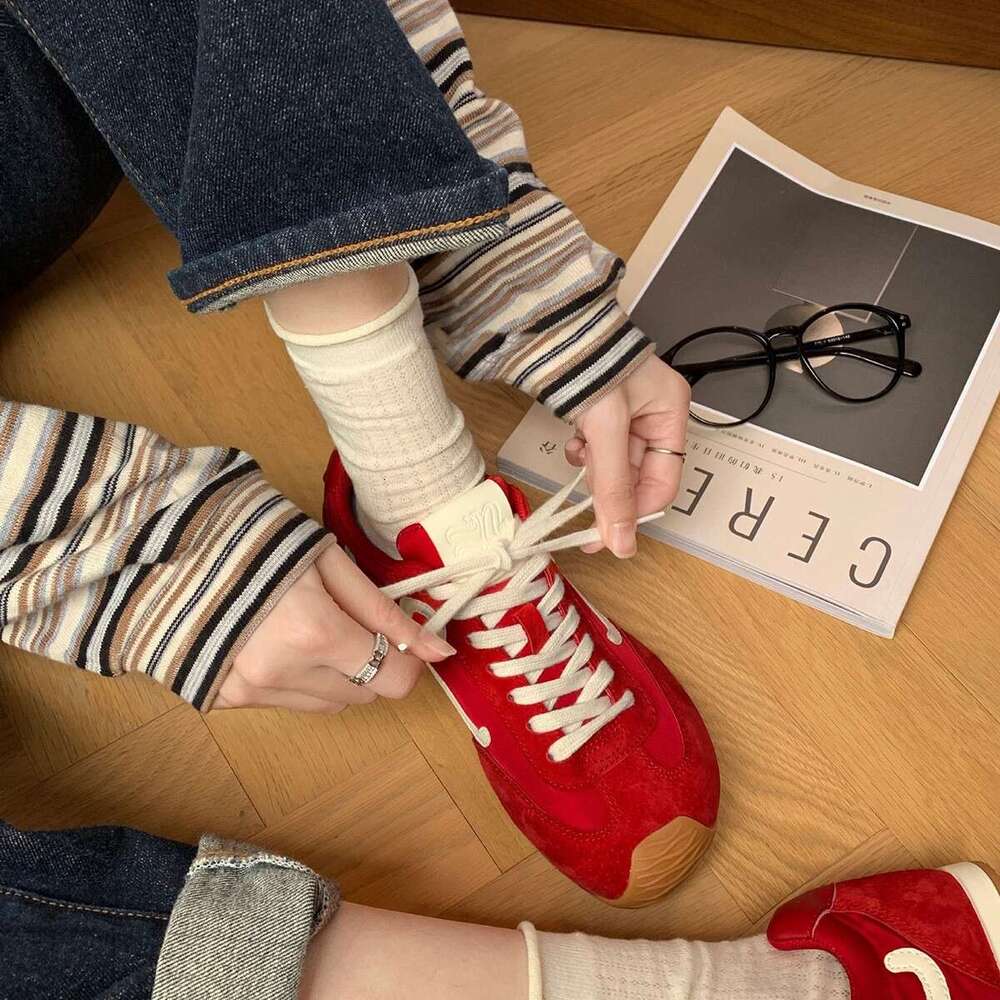 Grape Mom's same genuine leather big toe shoes, women's inner height increasing spring lace up casual Forrest Gump training sports shoes