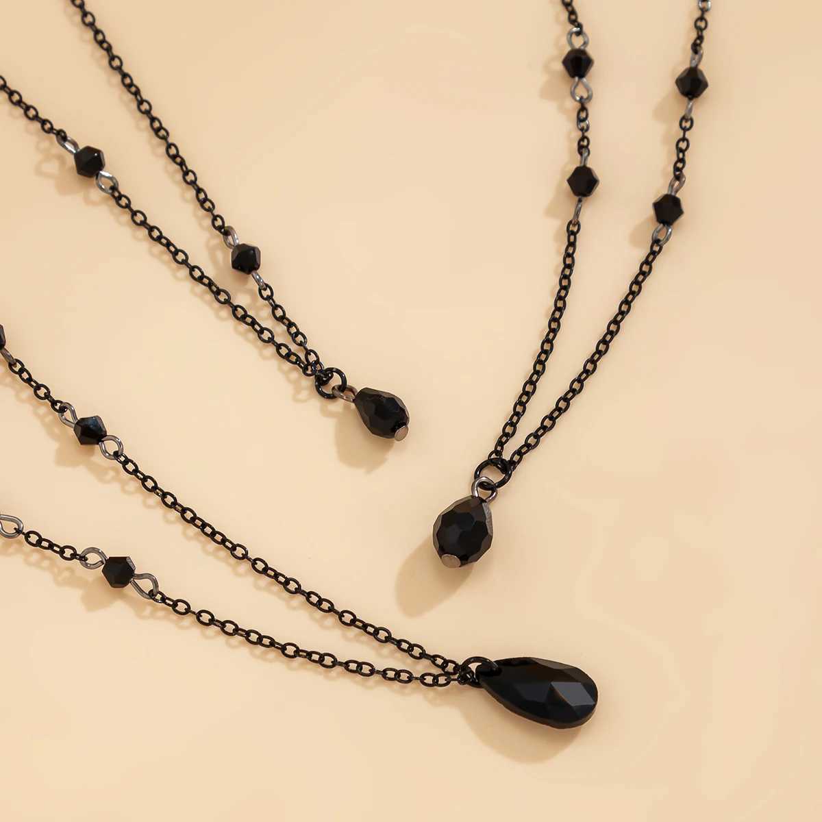 Layered Black Chain with Droplet Pendants Necklace for Women Train Charms Separable Chains Accories on Neck Fashion Jewelry XJ250524