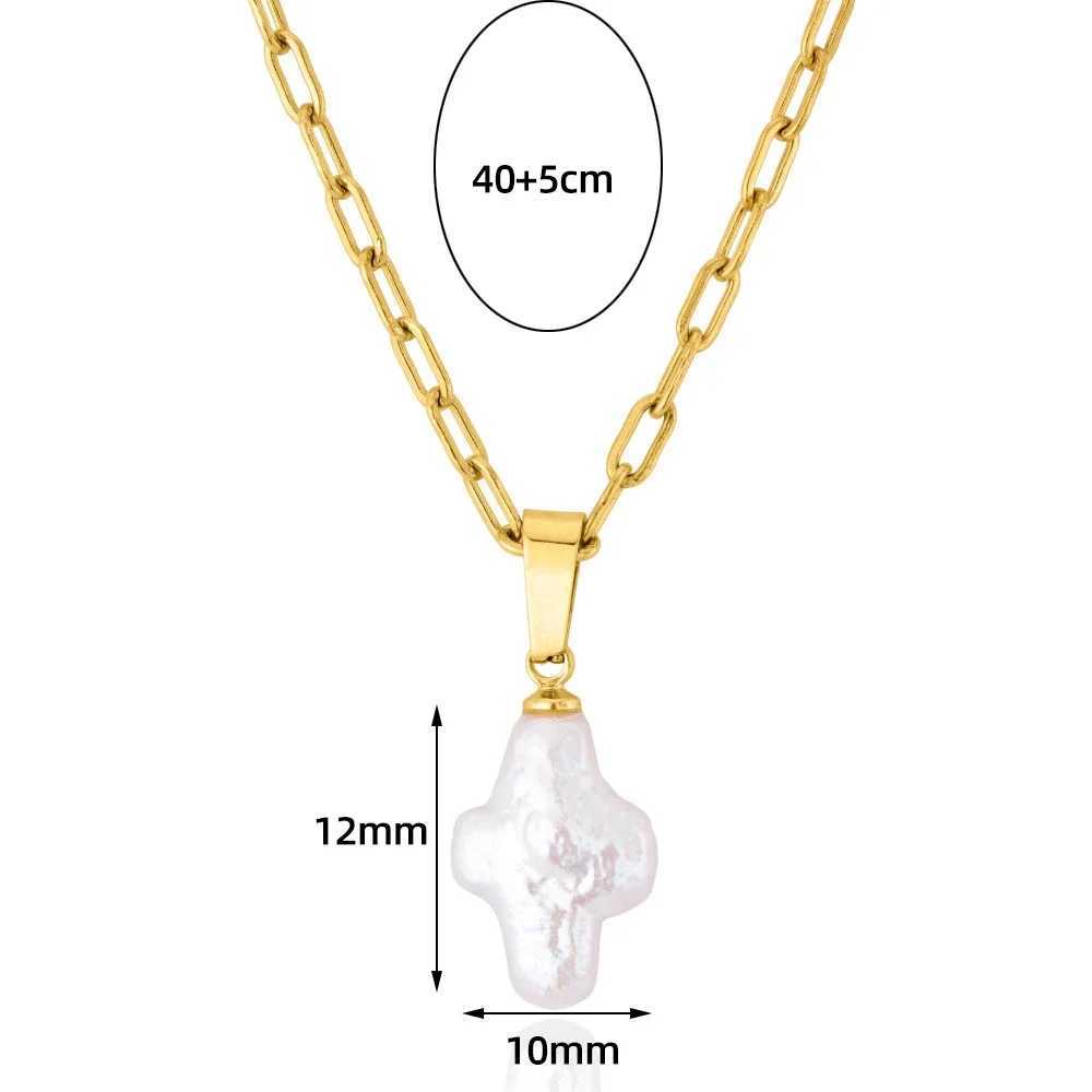 Dainty Nature Freshwater Pearl Cross Necklace White Pearls Link Chain Choker Stainl Steel Female Elegant Jewelry 2024 New XJ250524