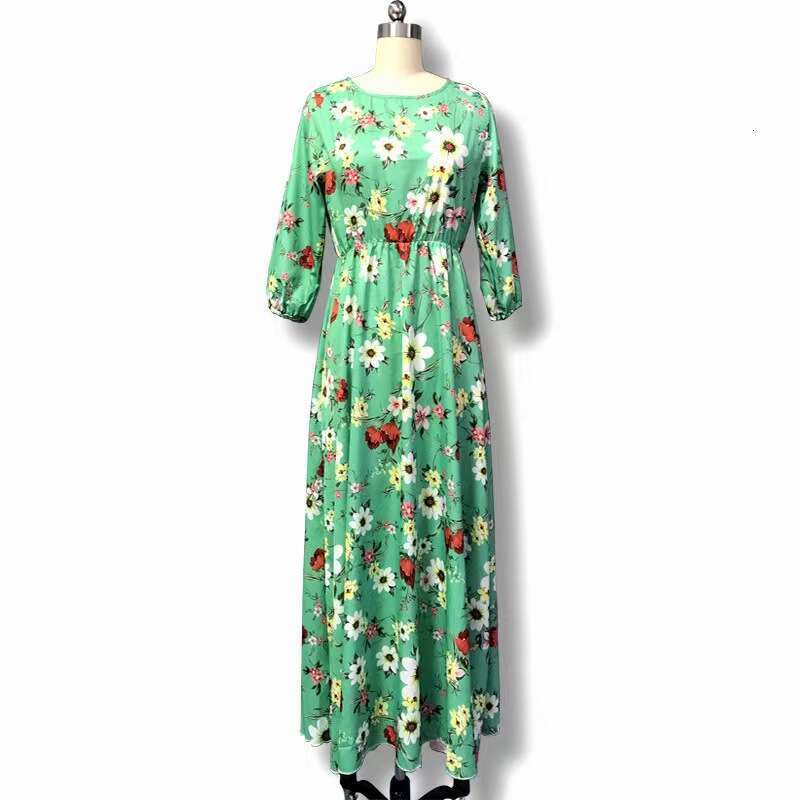 Maxi Dress Printed Long Skirt French Commuting Style Large Swing Round Neck Floral Dress Floral Dress