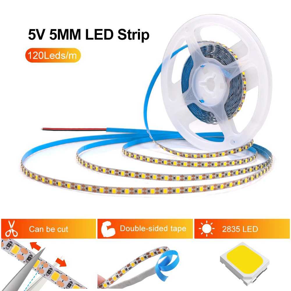 3MM 5MM 8MM Width DC 5V LED Strip 2835 120LEDs/m 1 LED Per Cut Flexible Tape IP20 No Waterproof Warm Natural Cool White 1M 2M 5M W250524