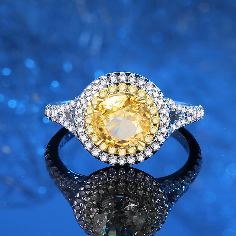 Luxury S925 Sterling Silver Ring with Oval Gemstone and Diamond Accents - Elegant High-Carbon Diamond Engagement Ring for Women