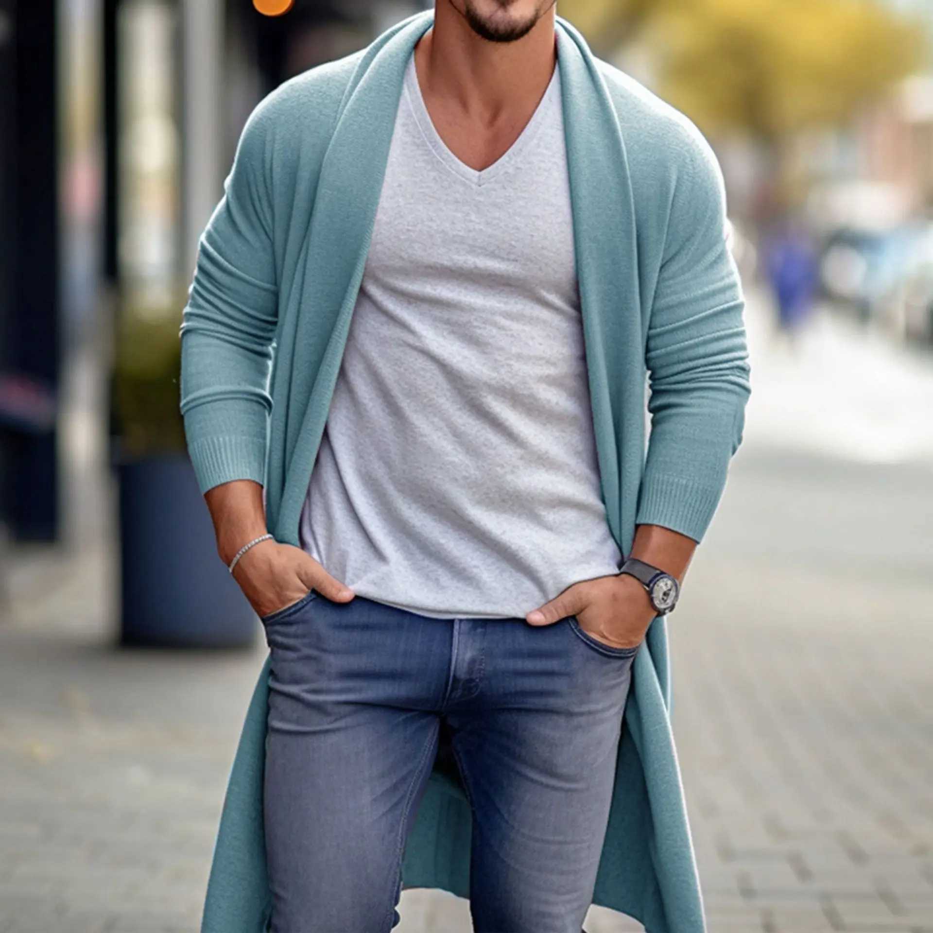 Mens Knitwear Cardigan Spring and Autumn Thin Loose Long Wool Jacket for Men W250524