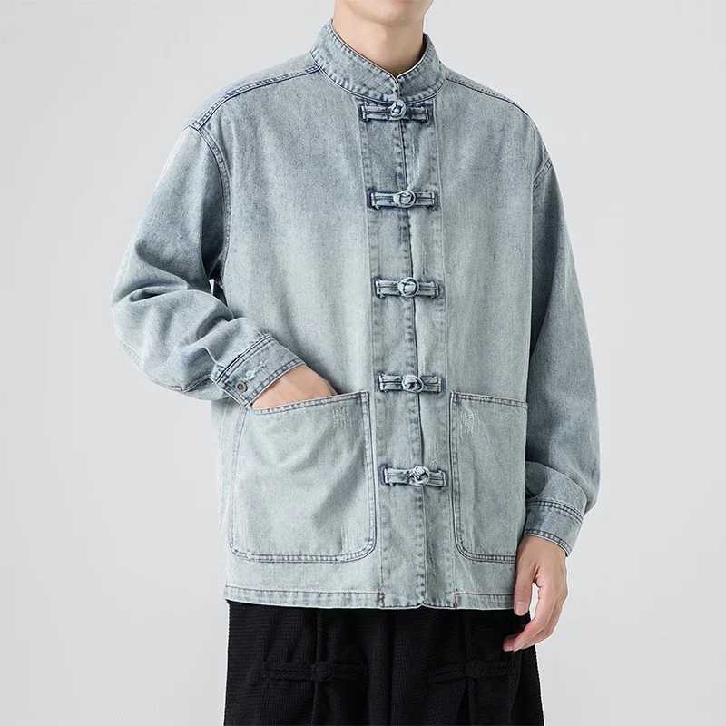 2024 Chinese Style Denim Jacket Men Streetwear Oriental Clothes Autumn Male Jeans Coat Vintage Fashion Hip Hop Loose Outwear W250524