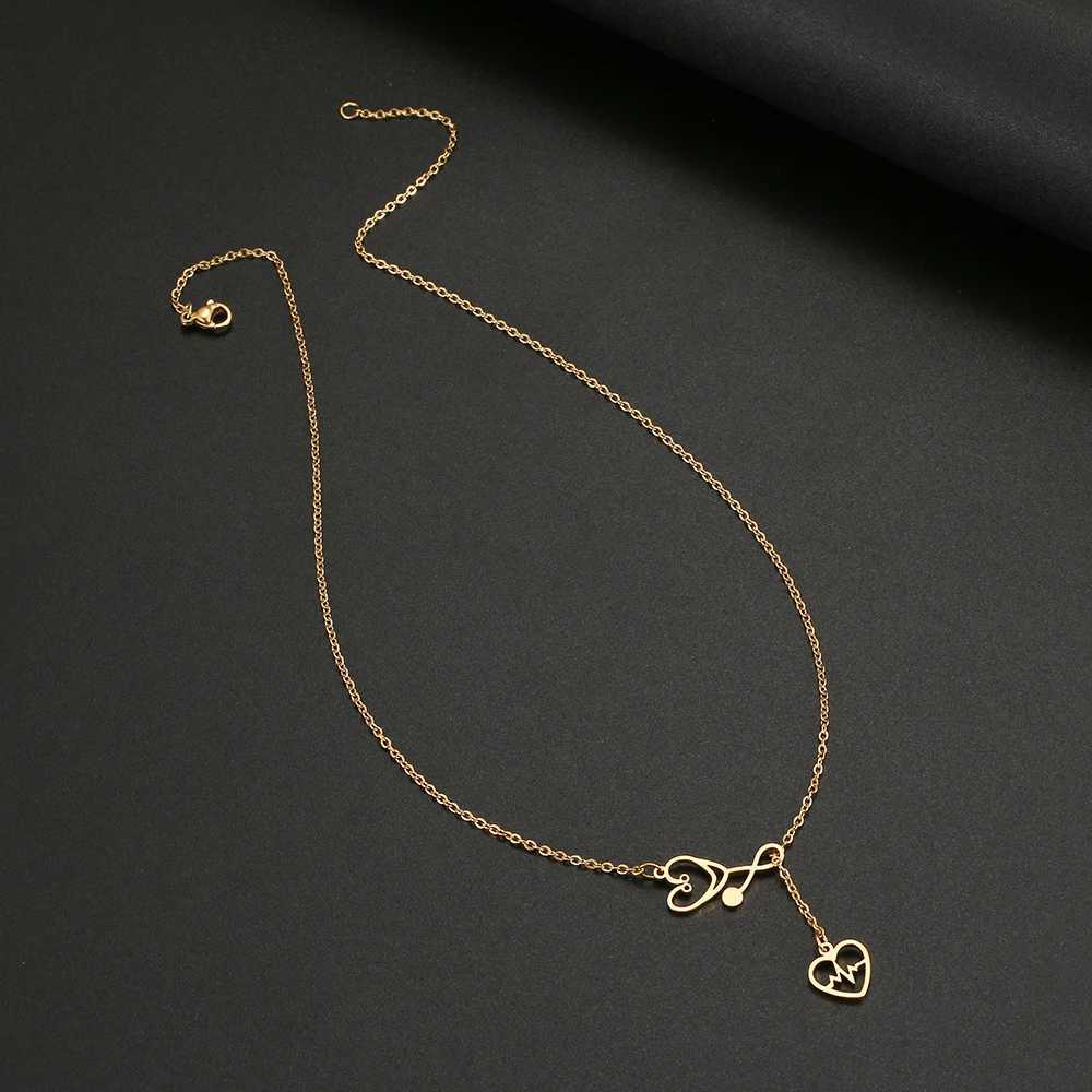 Stainless Steel Necklaces Stethoscope Electrocardiogram Pendant Collar Chain Fashion Necklace For Woman Jewelry Party Best Gifts XJ250524