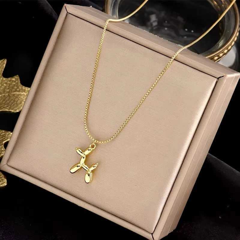 DIEYURO 316L Stainless Steel Cute Style Balloon Dog Golden Pendant Necklace Sweet Funny Clavicle Chain Unique Girl Birtay Gift XJ250524