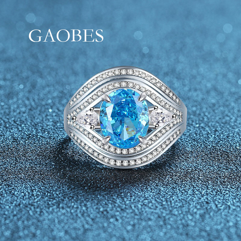 S925 Sterling Silver High-Carbon Diamond Red, Aquamarine, Pink, Green Oval Gemstone Women's Luxury High-End Fashion Ring