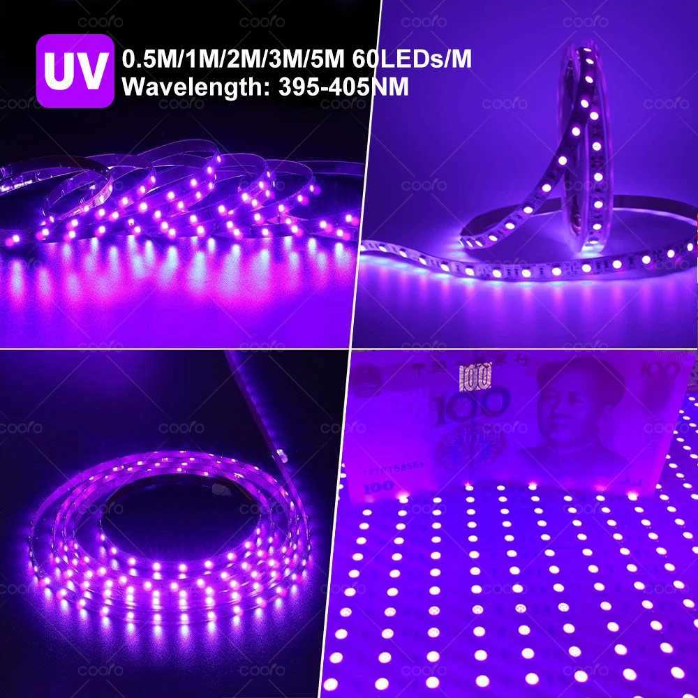 UV LED Light Strip Flexible LED Strip Light Ultraviolet UV Lamp 395-405nm Black Light 2835 SMD DC5V LED Ribbon For Glow Party W250524