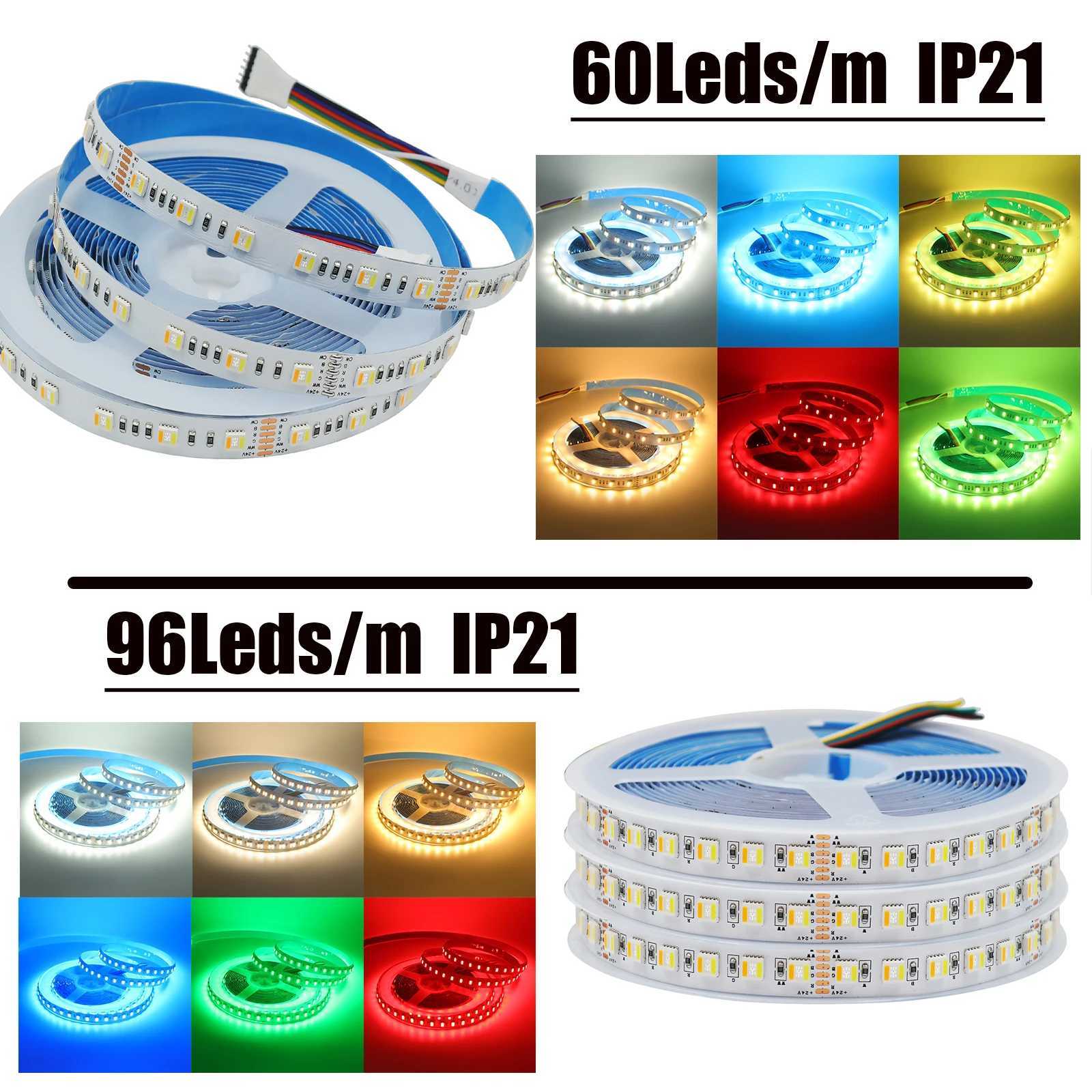 RGB CCT LED Strip DC 12V 24V 5 Colors In 1 Chip SMD 5050 60 96 Leds/M IP21 IP65 Home Decoration Flexible Ribbon Tape Rope Light W250524