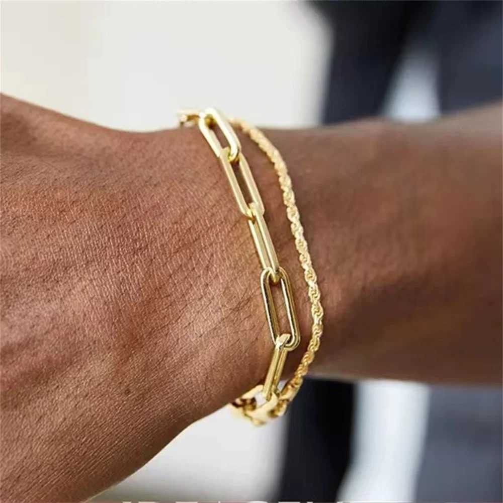 Multilayer Titanium Steel Chain Bracelet Men Gold Color Twist Chain Stainless Steel Bracelet Party Jewelry Bracelet For Women XJ250524