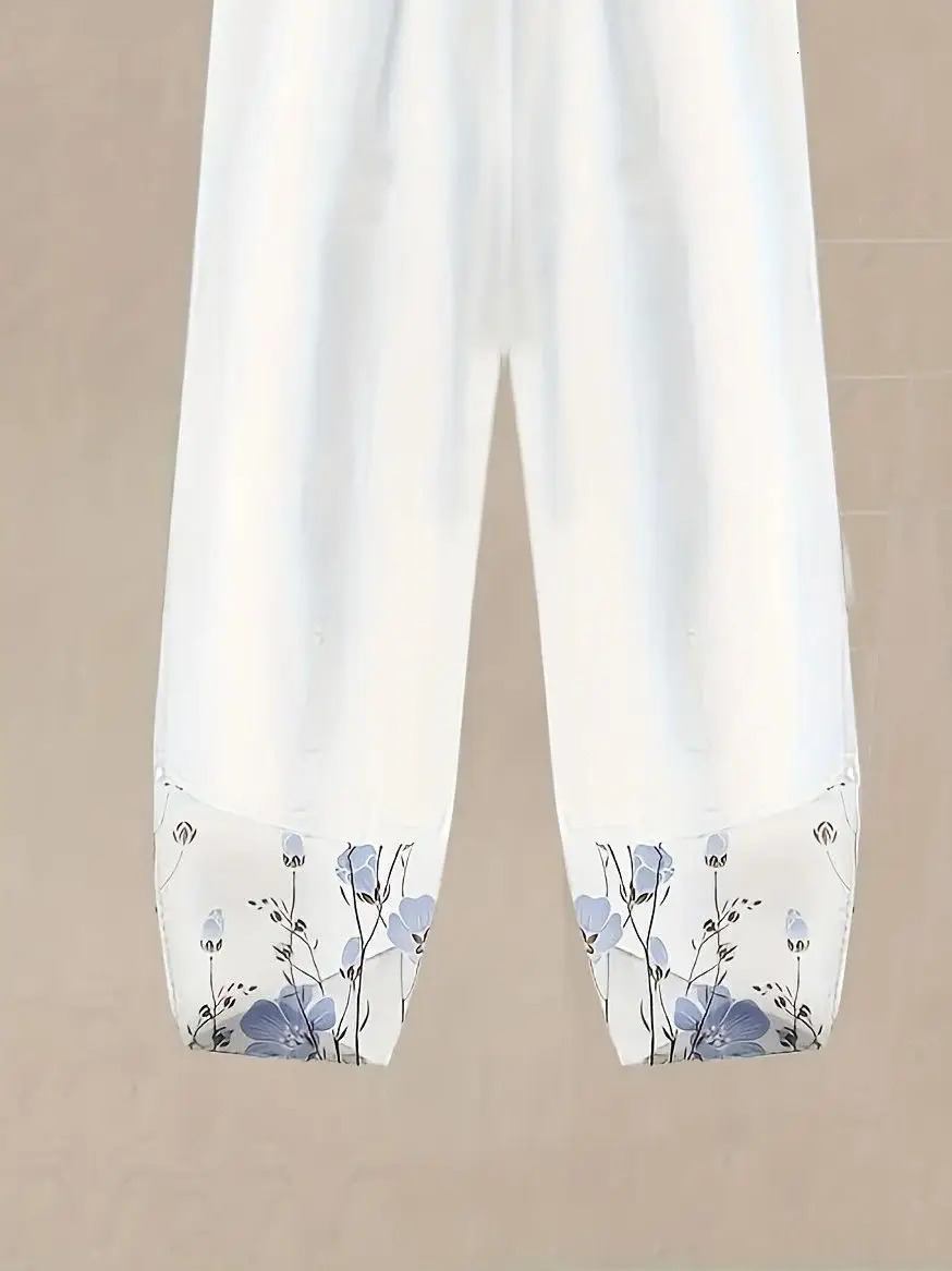 Plus size womens round neck spring and summer casual Chinese style nonelastic loose polyester fiber printed shortsleeved suit 250513Z