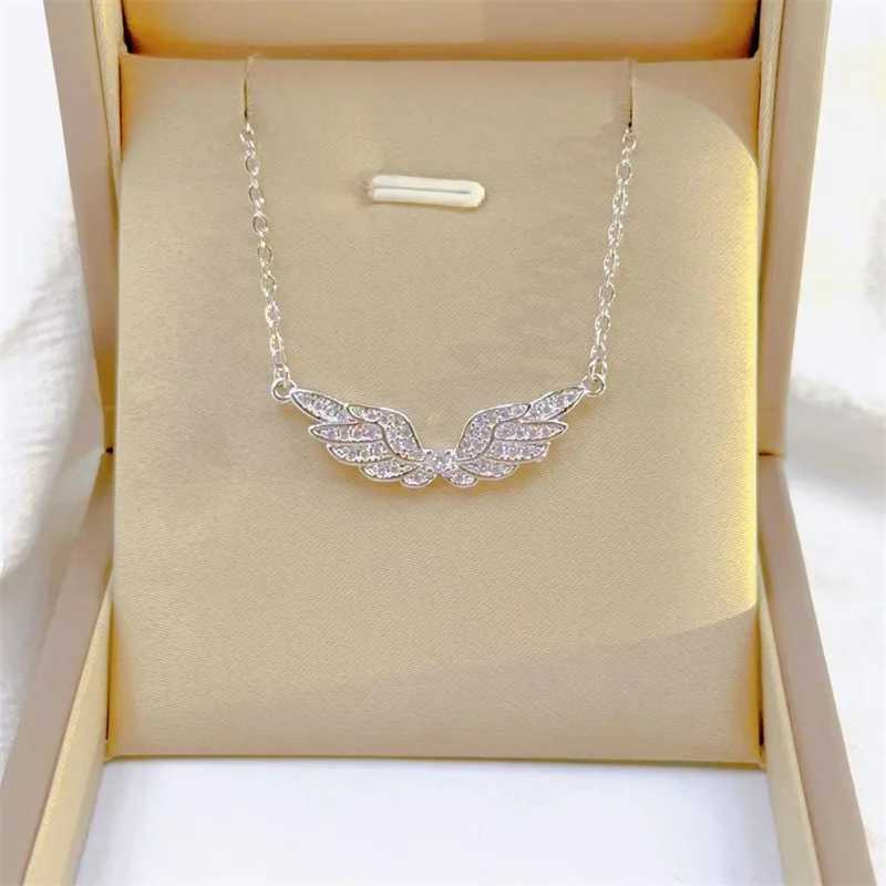 Fashion Retro Light Luxury White Jewelry Angel Wings Necklace Exquisite Personality Stainl Steel Clavicle Chain XJ250524
