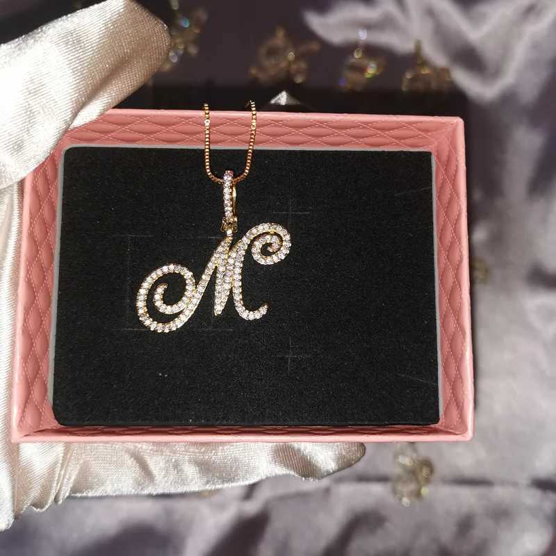 Grandbling Cursive 26 Initial Letter Pendant Necklace High Quality 5A Cubic Zirconia CZ Alphabet Name Jewelry XJ250524