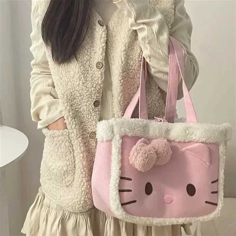 Sanrio My Melody Hello Kitty Autumn Winter Plush Handbag Exclusive Edition Cute Trendy Tote Bag Casual Versatile Shoulder Bagw250524