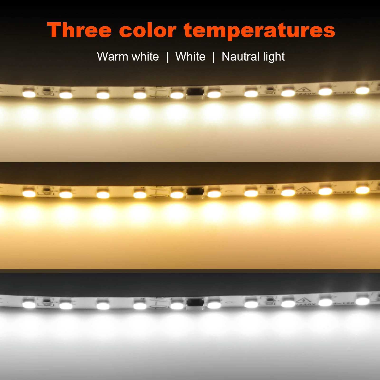 5m 10m 20m 50m 220V LED Strip Light SMD 2835 120LEDs/m 8mm Flexible and Cuttable Home Lamp Adhesive Tape Warm/Natural/Cool White W250524