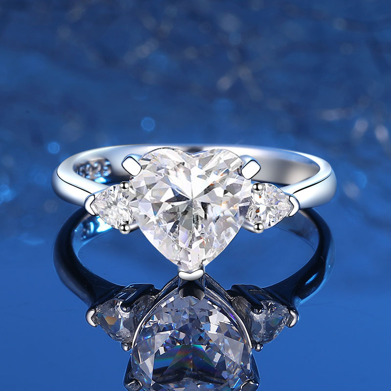 925 Sterling Silver Heart-Shaped High-Carbon Diamond Ring, Full Diamond Engagement Ring for Women, Luxury Silver Jewelry for Special Occasions
