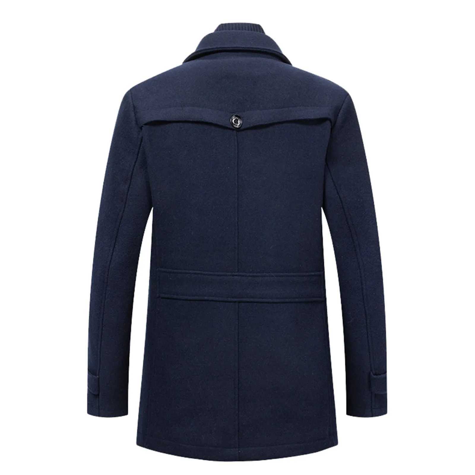 Mens Black Outwears Jackets Fall Winter Warm Long Sleeve High Collar Zipper Fake 2 Piece Business Woolen Trench Coats Plus Size W250524