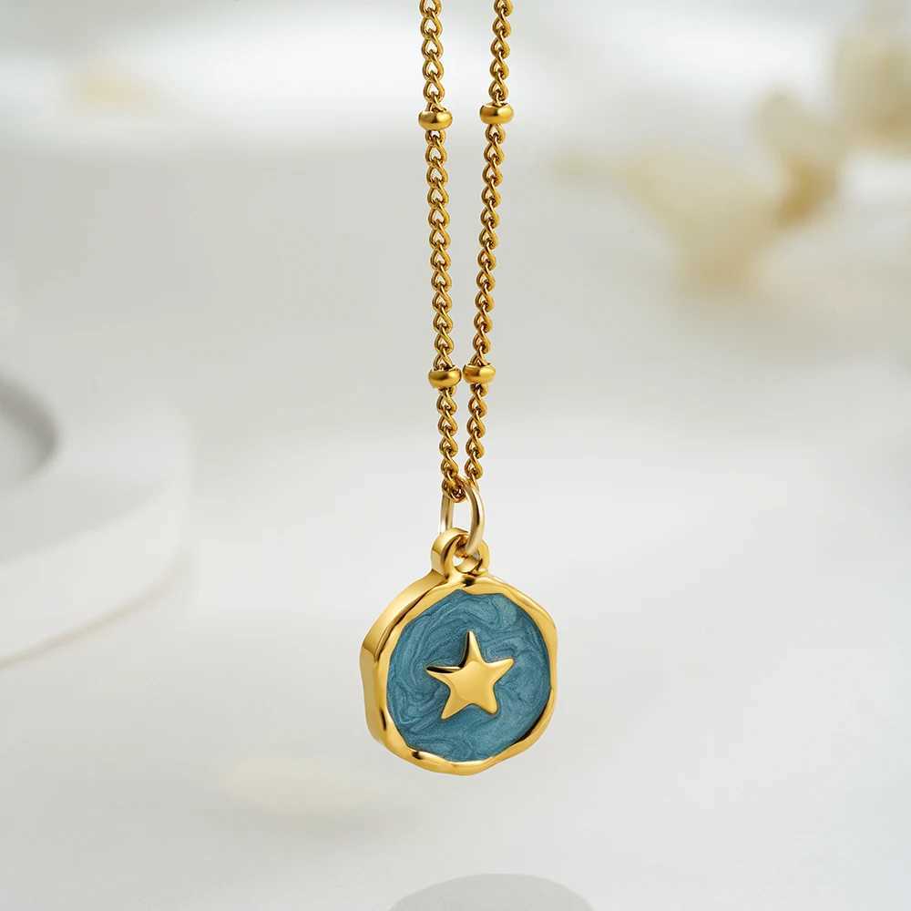 Punk Geometric Irregular Enamel Colorful Natural Stone Pendant Necklace for Women Stainl Steel Cross Heart Opal Choker GiftsXJ250524