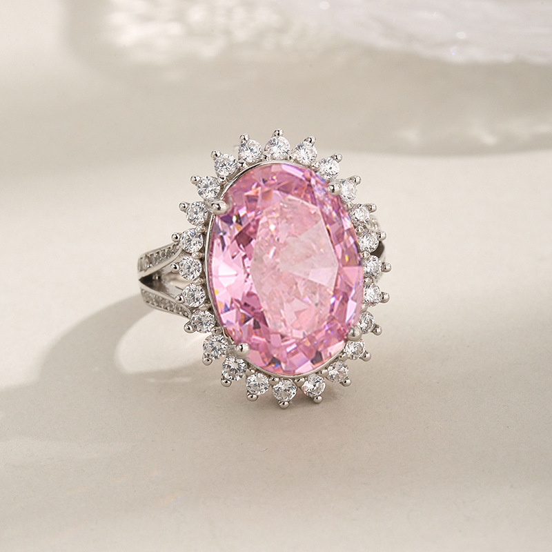 S925 Sterling Silver High Carbon Diamond Purple Padparadscha Ring, Women's Fashion Luxury Jewelry, Aristocratic Style High-End Design Ring