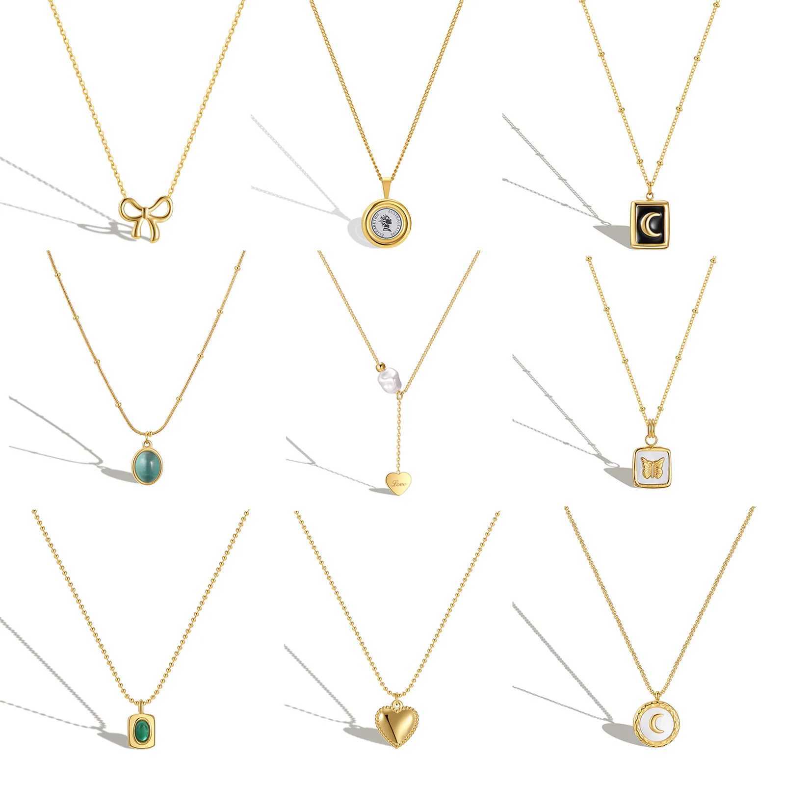 304 Stainless Steel Link Cable Chain Necklace Vintage Heart Bow Tie Round Square Pendant For Women 45cm(17 6/8) Long 1 Piece XJ250524