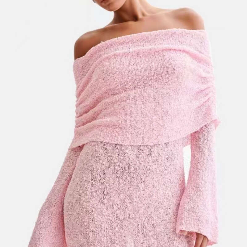 Maxi Dress New Knitted Short Beach Skirt Women S Sexy Perspective Long Sleeve One Shoulder Dress Long Dress