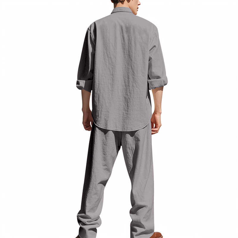 Fashion Solid Two Piece Suits Men Long-sleeve Tops Long Pants Outfits Men Spring Autumn Casual Simplicity Sets Streetwear