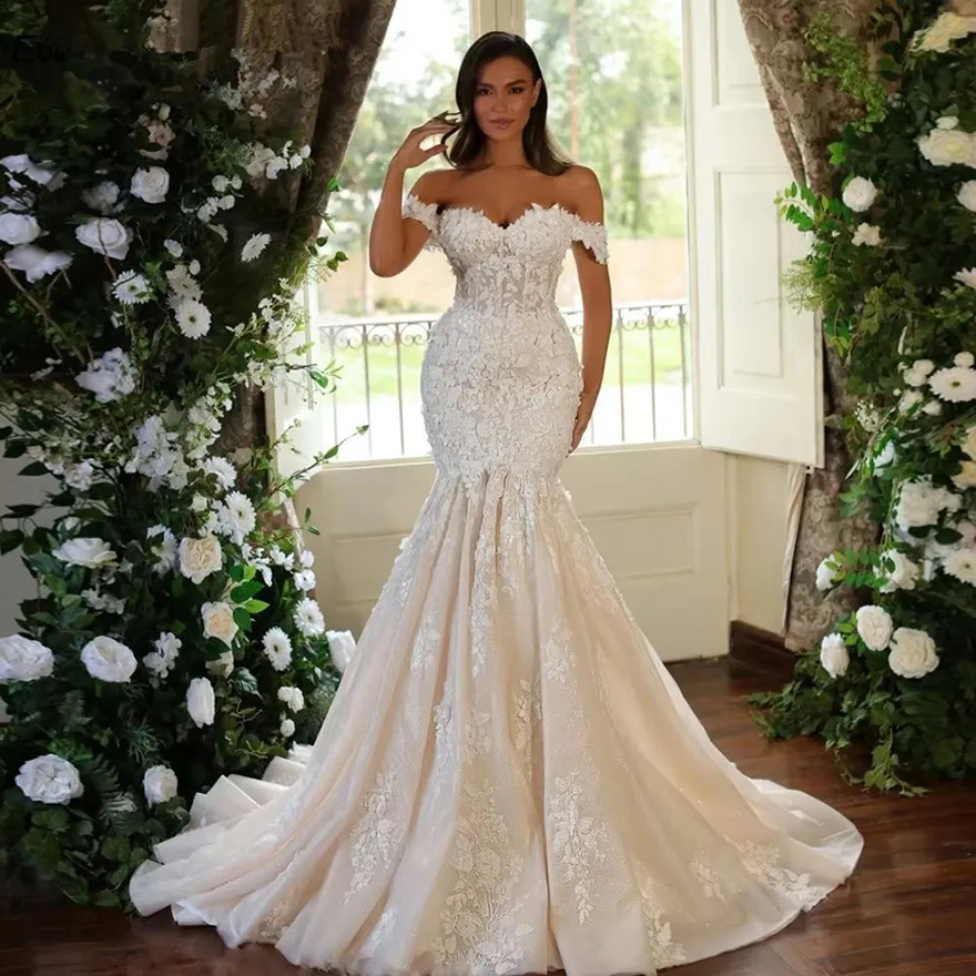 Mermaid Vintage Dress 2025 Off Shoulder Vestido Novia Lace Appliques Wedding Bridal Gown Robe De Mariee Free shipping Free shipping F