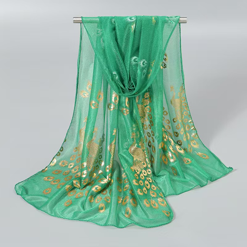 T789 elegant temperament solid color peacock print scarf simple hot stamping phoenix feather light and comfortable travel accessories shawl