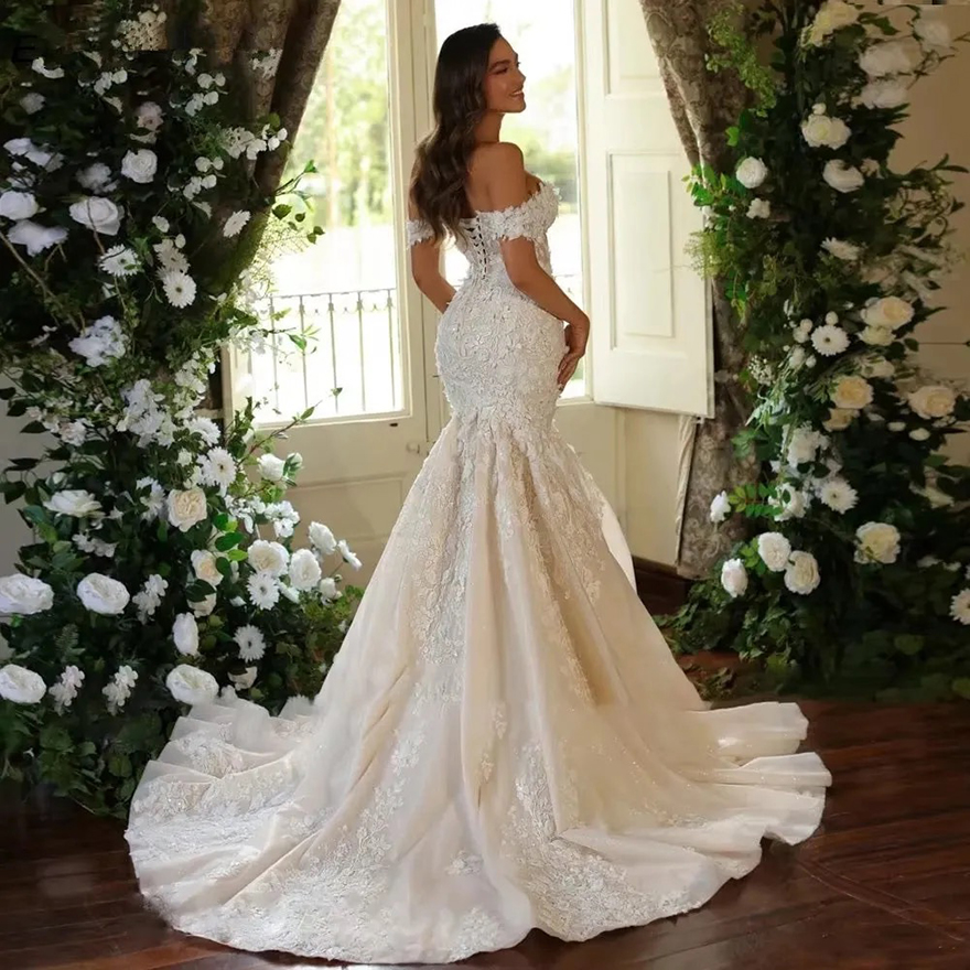 Mermaid Vintage Dress 2025 Off Shoulder Vestido Novia Lace Appliques Wedding Bridal Gown Robe De Mariee Free shipping Free shipping F