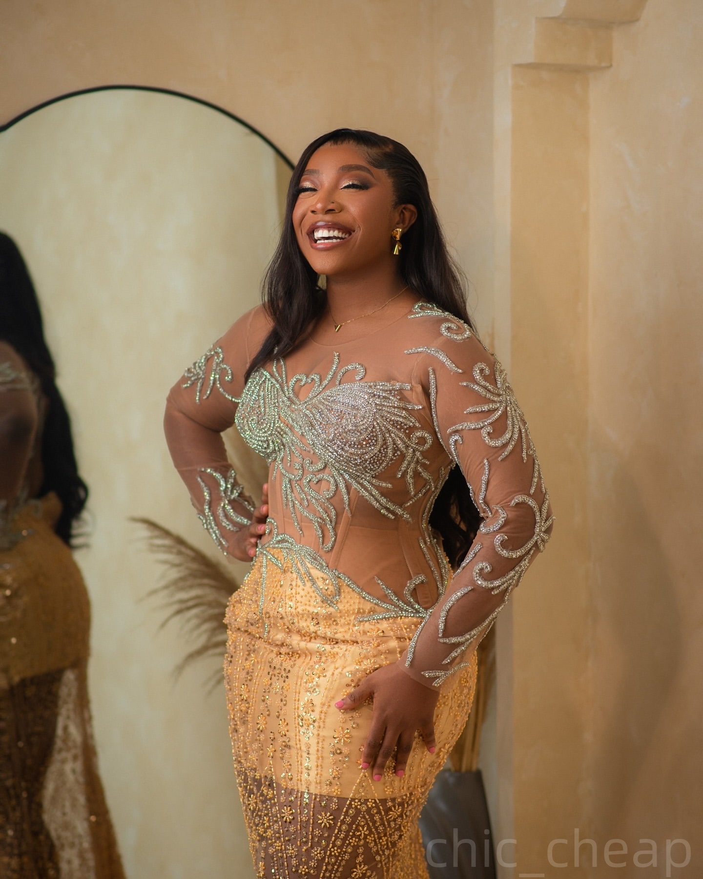 Gold Mermaid Prom Dresses 2025 Illusion Beaded Lace Sequined Evening Formal Party Second Birthday Engagement Gowns Plus Size Dress For Special Occasio