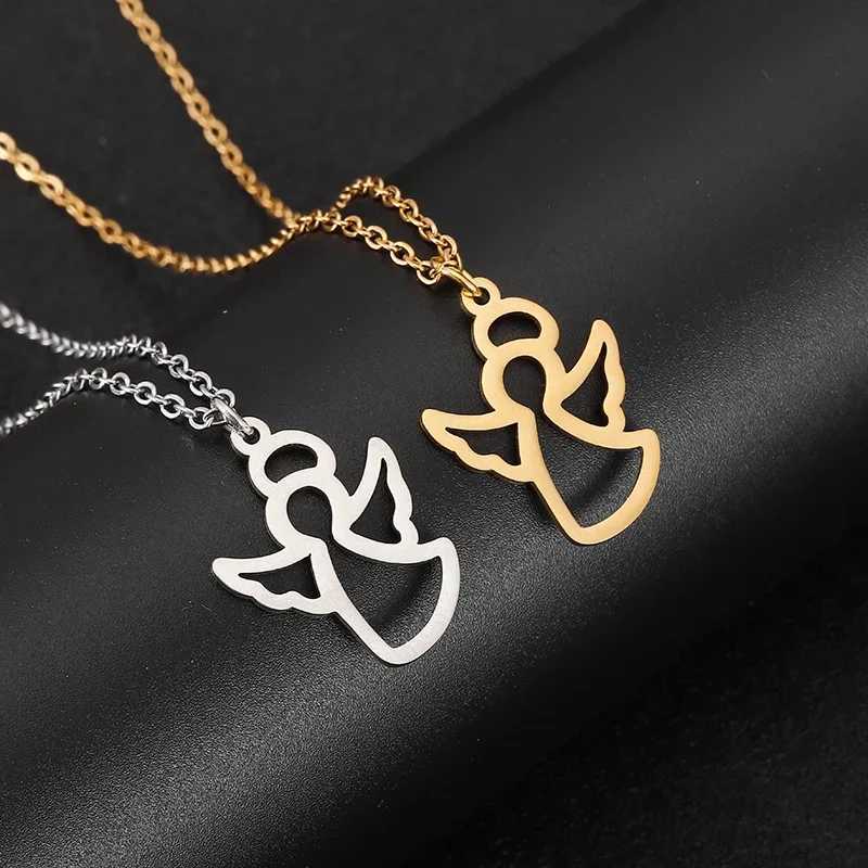 Stainl Steel Necklaces Hollow Little Angel Cute Pendant Choker Clavicle Chain Fashion Necklaces For Women Jewelry Girls Gifts XJ250524