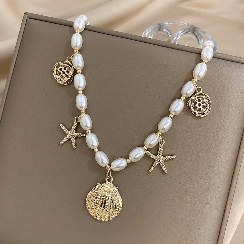 Greater Train Starfish Shell Charms Imitation Pearl Chain Choker Necklaces for Women Statement Party Jewelry Gifts XJ250524
