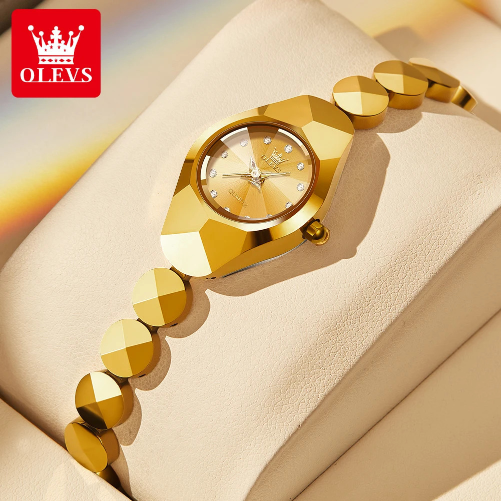 OLEVS Original Quartz Watch for Women Rhombus Mirror Diamond Tungsten Steel Waterproof Elegant Womens Wristwatches Reloj 250603