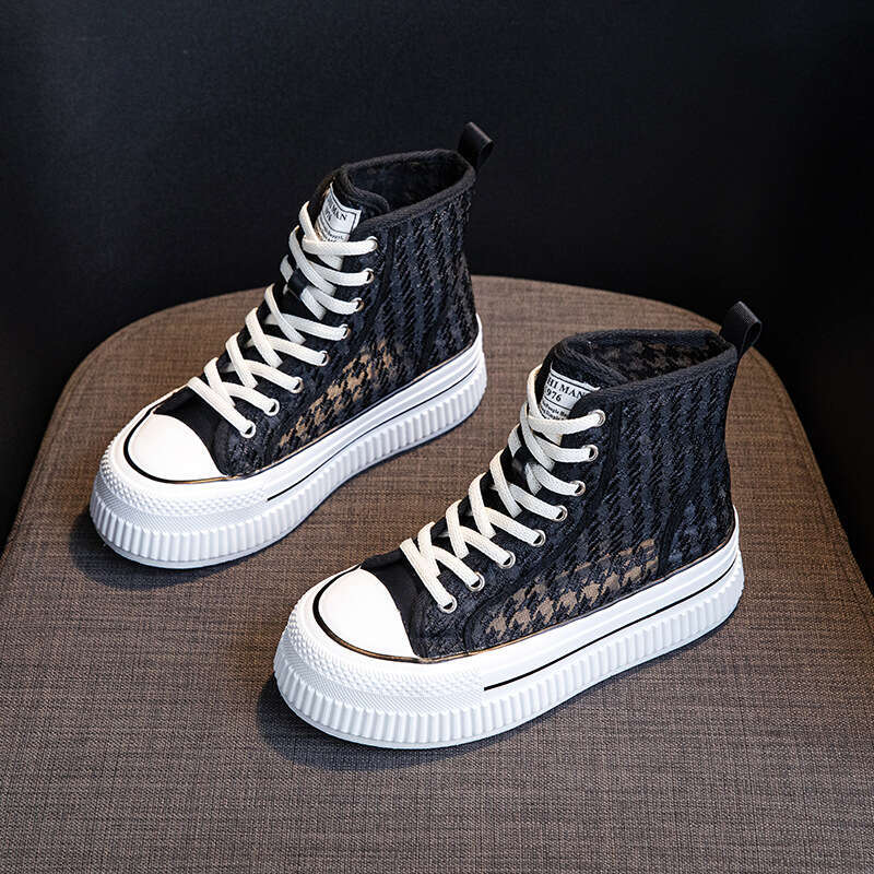 Breathable Mesh Shoes With High Top And Increased Height Inside White Shoes For Women Lightweight Soft Soled Shoes 2025 Summer New Versatile Thick Sol